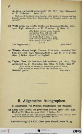 II. Allgemeine Autographen (Nr. 154-564)