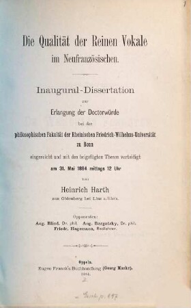 Die Qualität der reinen Vokale im Neufranzösischen