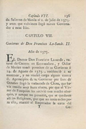 Capitulo VIII. Govierno de Don Francisco La-Sande. II.