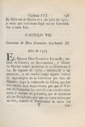 Capitulo VIII. Govierno de Don Francisco La-Sande. II.