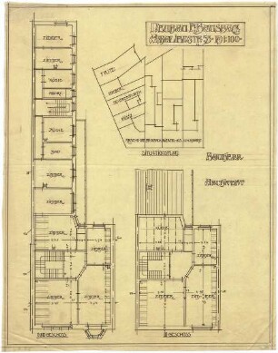 Billing, Hermann; Karlsruhe, Amalienstr. 53; Haus Bausback - Lageplan; Grundriss 2. OG; Grundriss 3. OG