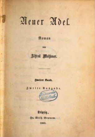 Neuer Adel : Roman von Alfred Meissner, 2