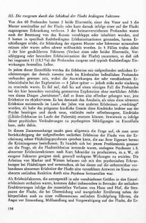 III. Die exogenen durch das Schicksal der Flucht bedingten Faktoren
