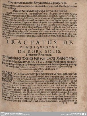 Tractatus Decimusquintus. Außführlicher Bericht deß von Gott hochbegabten Fürtrefflichsten Krautes so ROSSOLIS oder Sonnentau genandt.