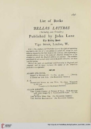 List of books in Belles Lettres