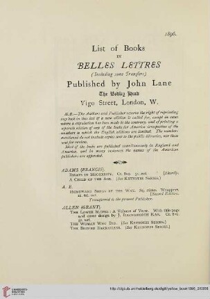 List of books in Belles Lettres