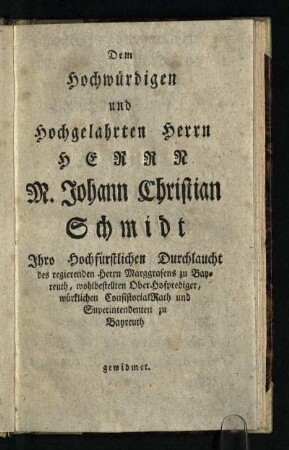 Dem Hochwuerdigen und ...