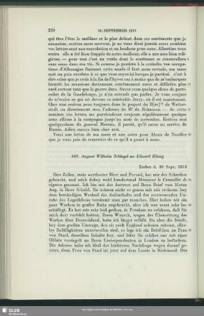 August Wilhelm von Schlegel an Julius Eduard Hitzig, Zerbst, 30.09.1813