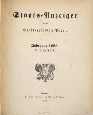 Staatsanzeiger für das Großherzogtum Baden. 1888