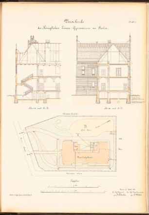 Luisen-Gymnasium, Berlin: Vorschule: 2 Schnitte 1:100, Lageplan 1:250