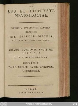 De Usu Et Dignitate Nevrologiae