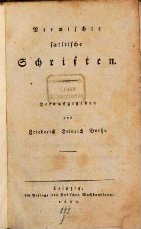 Vermischte satirische Schriften
