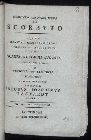 Dissertatio Inauguralis Medica De Scorbuto