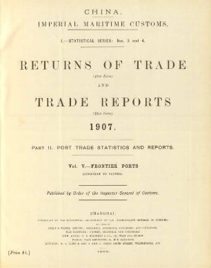 Part II. - Port trade statistics and reports. Vol. V. - Frontier ports