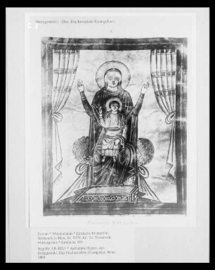 Ejmiacin-Evangeliar. Noravank in Blen, Nr. 2374, fol. 7v: Thronende Muttergottes