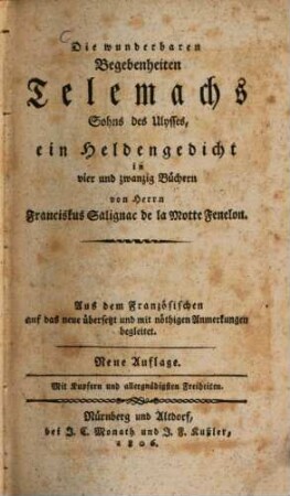 Die wunderbaren Begebenheiten Telemachs, Sohns des Ulysses ...