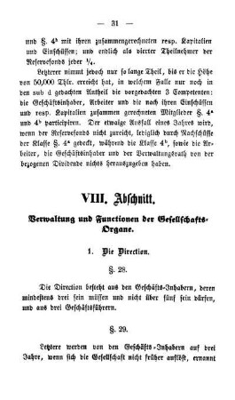 VIII. Abschnitt. Verwaltung und Functionen der Gesellschafts-Organe.