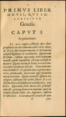 Primus Liber Moysi, Qui Inscribitur Genesis.