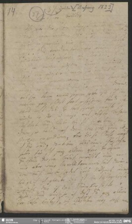 Eigenh. Brief von Charlotte Ernst an August Wilhelm von Schlegel, Dresden, Anfang 1823