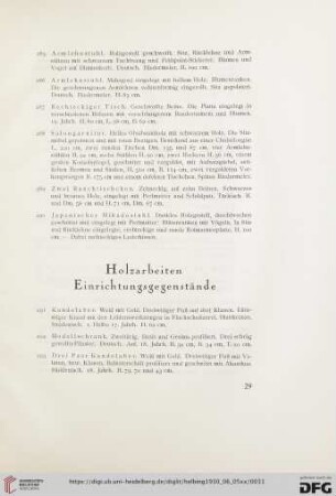 Holzarbeiten, Einrichtungsgegenstände (Nr. 291-317)