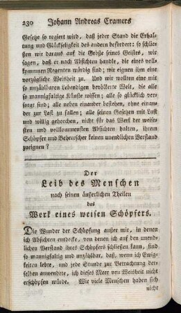 Der Leib des Menschen nach seinen äußerlichen Theilen das Werk eines weisen Schöpfers.