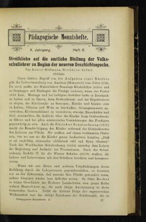 Streifblicke auf die amtliche Stellung der Volksschullehrer zu Beginn der neueren Geschichtsepoche : (Schluß)