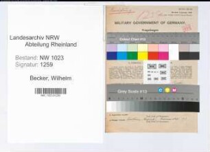 Entnazifizierung Wilhelm Becker , geb. 06.03.1898 (Angestellter)