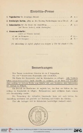 Eintritts-Preise / Bemerkungen