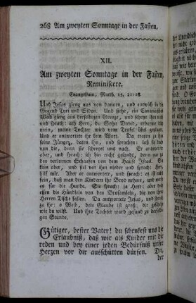 XII. Am zweyten Sonntage in der Fasten, Reminiscere.
