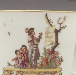 Doppelhenkelbecher und Unterschale mit Wappen des Clemens August von Bayern und Chinoiserien — Becher