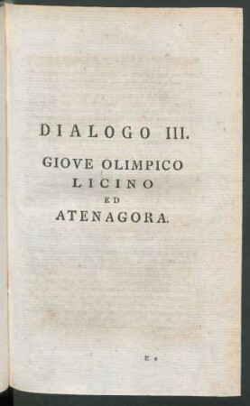 Dialogo III. Giove Olimpico Licino Ed Atenagora.