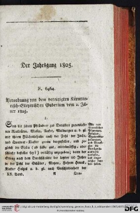 Das Jahrgang 1805: Jäner