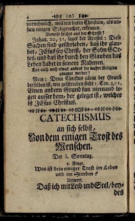 Catechismus an sich selbst, Von dem einigen Trost des Menschen. - [Von der Fürsehung Gottes.]