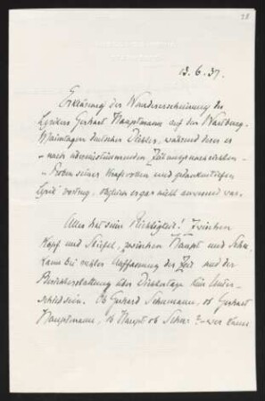 Brief von Rudolf G. Binding an Margarete Hauptmann