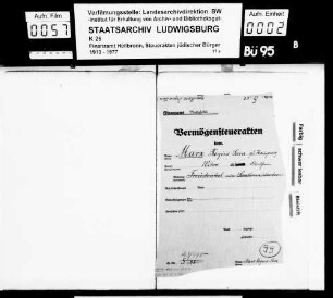 Marx, Regine geb. Haugewitz *15.02.1866 [Burghaslach Krs. Scheinfeld] 1942 dep. [22.08. nach Theresienstadt, dort gest. 10.12.1942] Wohnorte: Freudental, Heilbronn (Sontheim), Eschenau