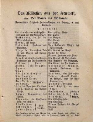 Ferdinand Raimund's sämmtliche Werke, 5. Das Mädchen aus der Feenwelt, oder: Der Bauer als Millionär