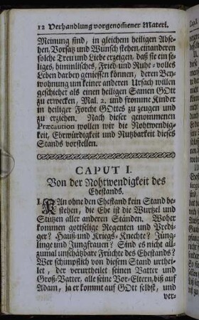Caput I. Von der Nohtwendigkeit des Ehestands.