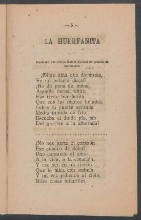 La huerfanita : Dedicado a mi amigo Rafael Zucioni en prueba de estimación