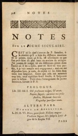 318-320, Notes sur le Poeme Seculaire.
