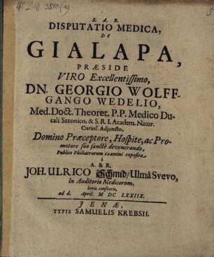 Disputatio Medica, De Gialapa
