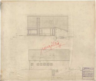 Schneider - Esleben, Paul; Düsseldorf, Leo-Statz-Str. 27; Haus Schneider-Esleben, Einfamilienhaus mit Architekturbüro - Ausbauvariante (Grundriss Erdgeschoss)