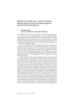 Das Deutsch der Migranten - eine Zwischenbilanz : Podiumsdiskussion auf der 48. Jahrestagung des Instituts für Deutsche Sprache
