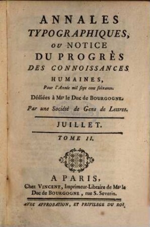 Annales typographiques ou notice du progrès des connoissances humaines. 1760, 2 = 7 - 12
