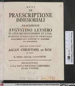 De Praescriptione Immemoriali