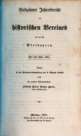 Jahresbericht des Historischen Vereins von Oberbayern. 17. 1854 (1855)