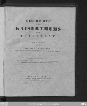 Geschichte Des Kaiserthums Von Trapezunt