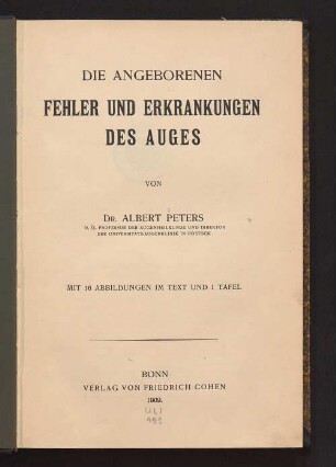 Die angeborenen Fehler und Erkrankungen des Auges