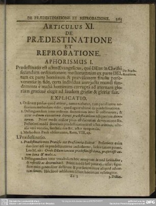 Articulus XI. De Praedestinatione Et Reprobatione