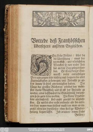 Vorrede deß Französischen Ubersetzers, auß dem Englischen.