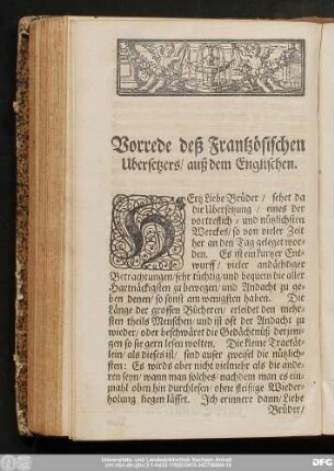 Vorrede deß Französischen Ubersetzers, auß dem Englischen.